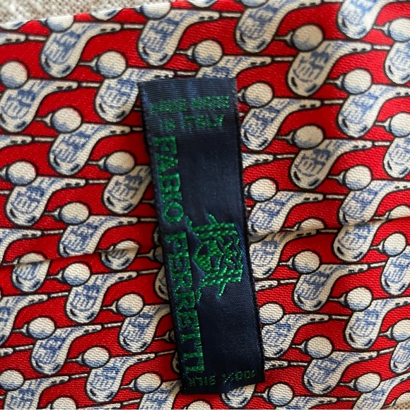 Fabio Ferretti 100% silk handmade Italian tie. Golf theme red and white - Picture 5 of 6